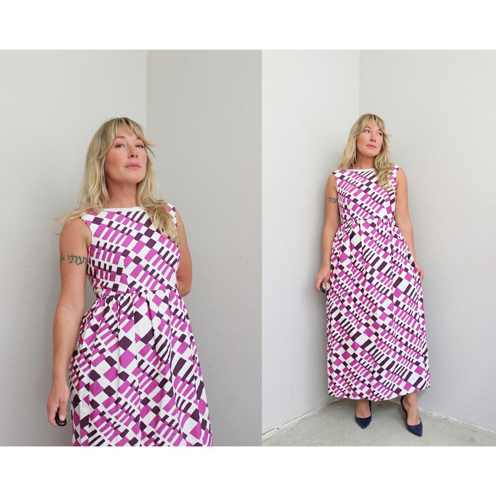 1960's Vintage Designer Jacques Tiffeau Op Art Cotton Maxi Dress Women's XXS XS